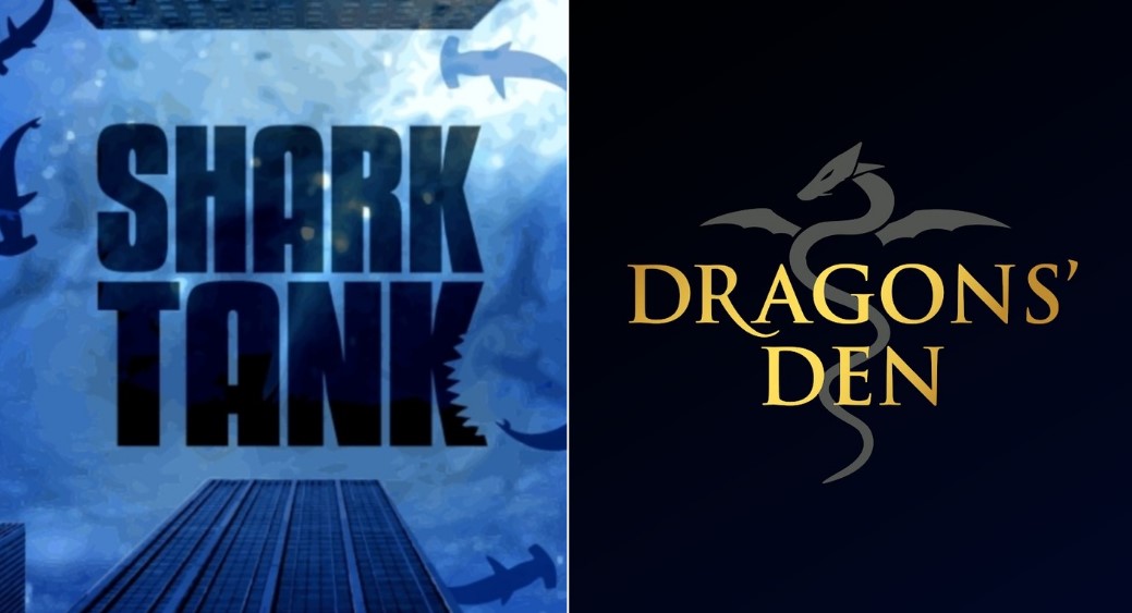 Shark Tank logo on the left vs Dragons Den logo on the right