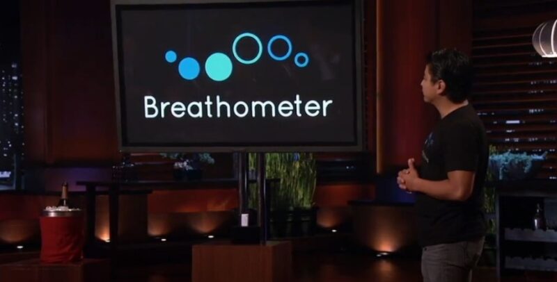 A product demonstration, featuring the Breathometer device