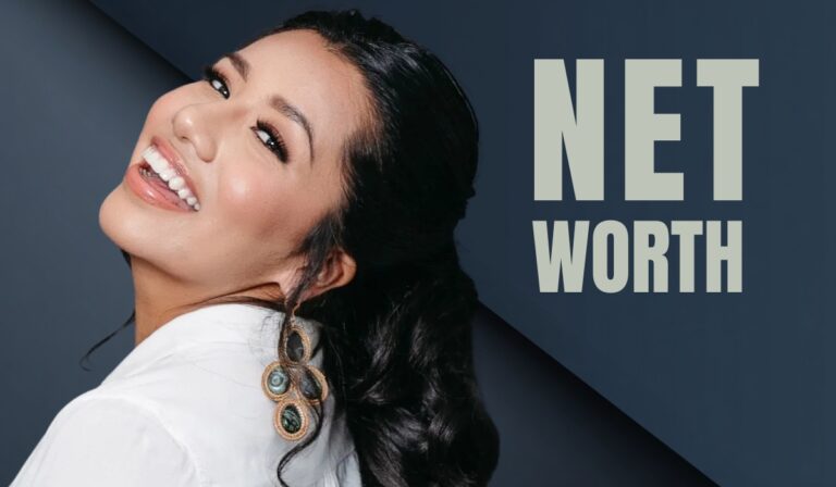 Shani Lozano poses in front of a dark background with the words “Net Worth”