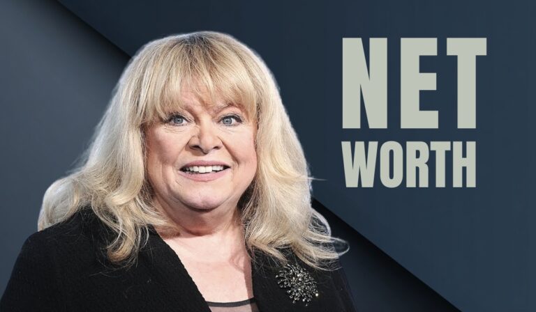 Sally Struthers with the text "Net Worth" in the background