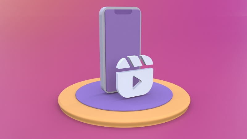 A phone icon with a video symbol displayed on a colorful platform