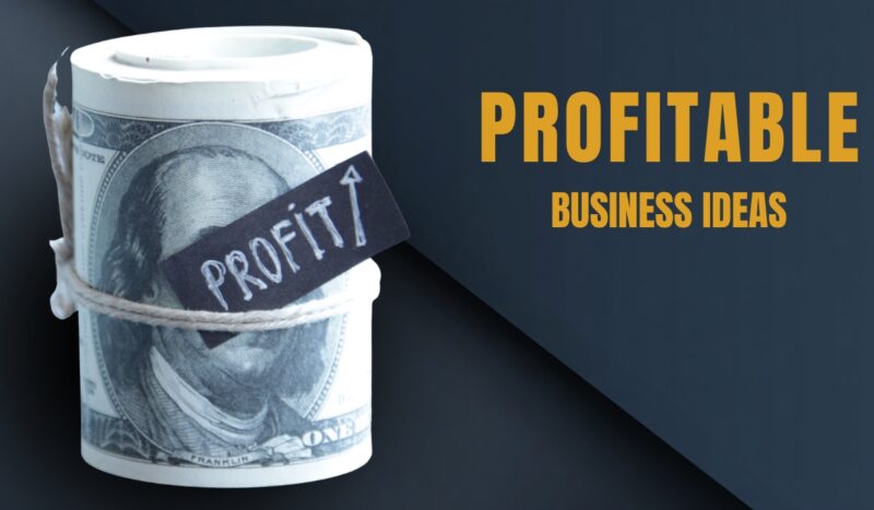 Rolled cash with a profit label next to text highlightin profitable business ideas for 2026