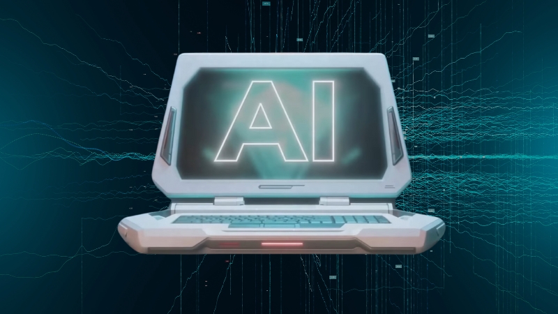 AI-powered content creation tools shown on a laptop screen