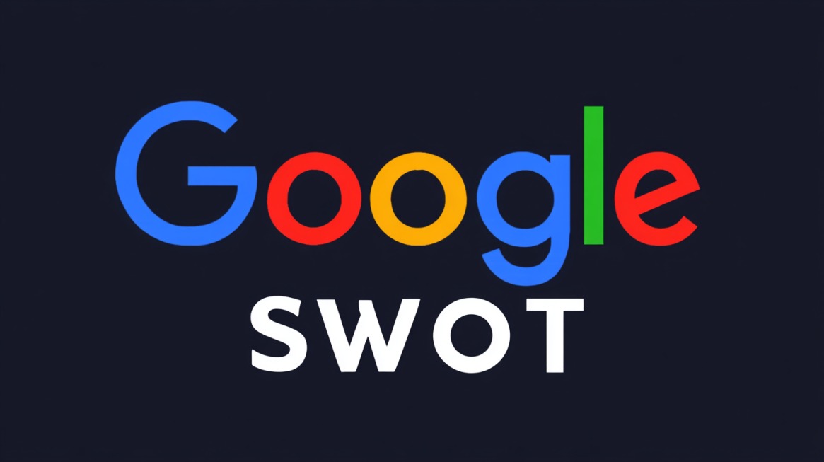 Google logo with the word SWOT displayed on a dark background