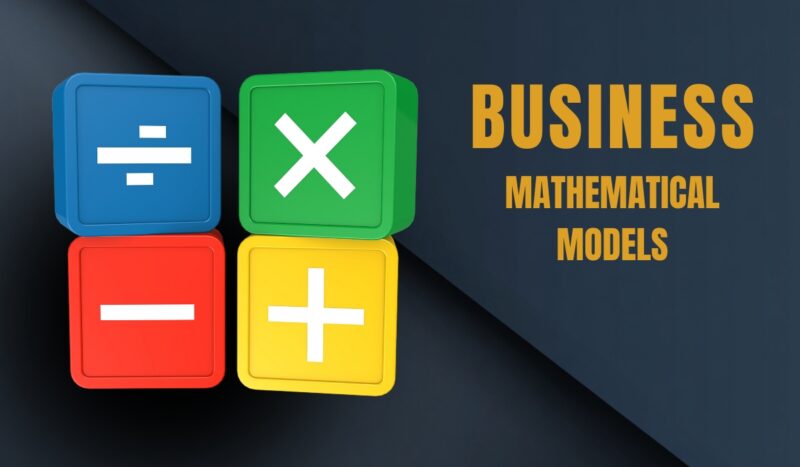 Colorful blocks with math symbols beside the text business mathematical models