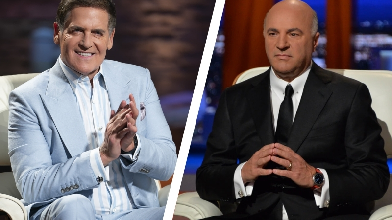 Mark Cuban and Kevin O’Leary seated on Shark Tank set during an investment discussion