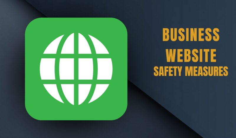 A green web icon sits beside text for business website safety measures