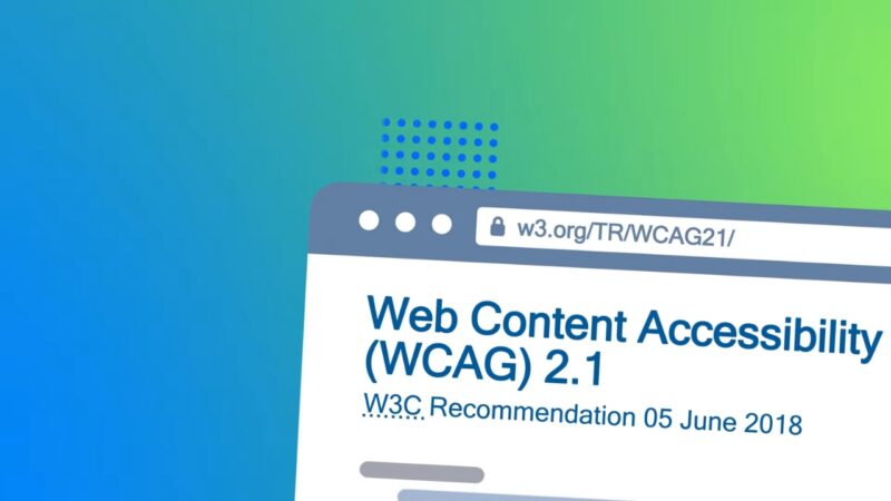 A browser screen displays the WCAG 2.1 accessibility page