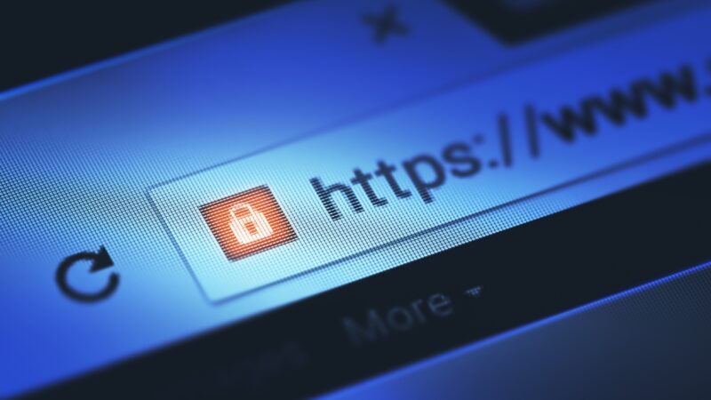 A browser address bar shows HTTPS and a padlock icon for a secure website
