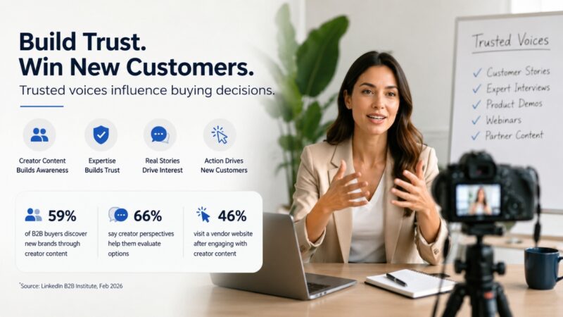 A business expert records a video about how trusted voices help brands attract new customers