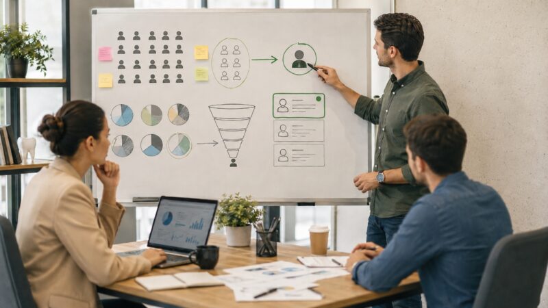 A marketing team defines a specific target customer during a strategy meeting